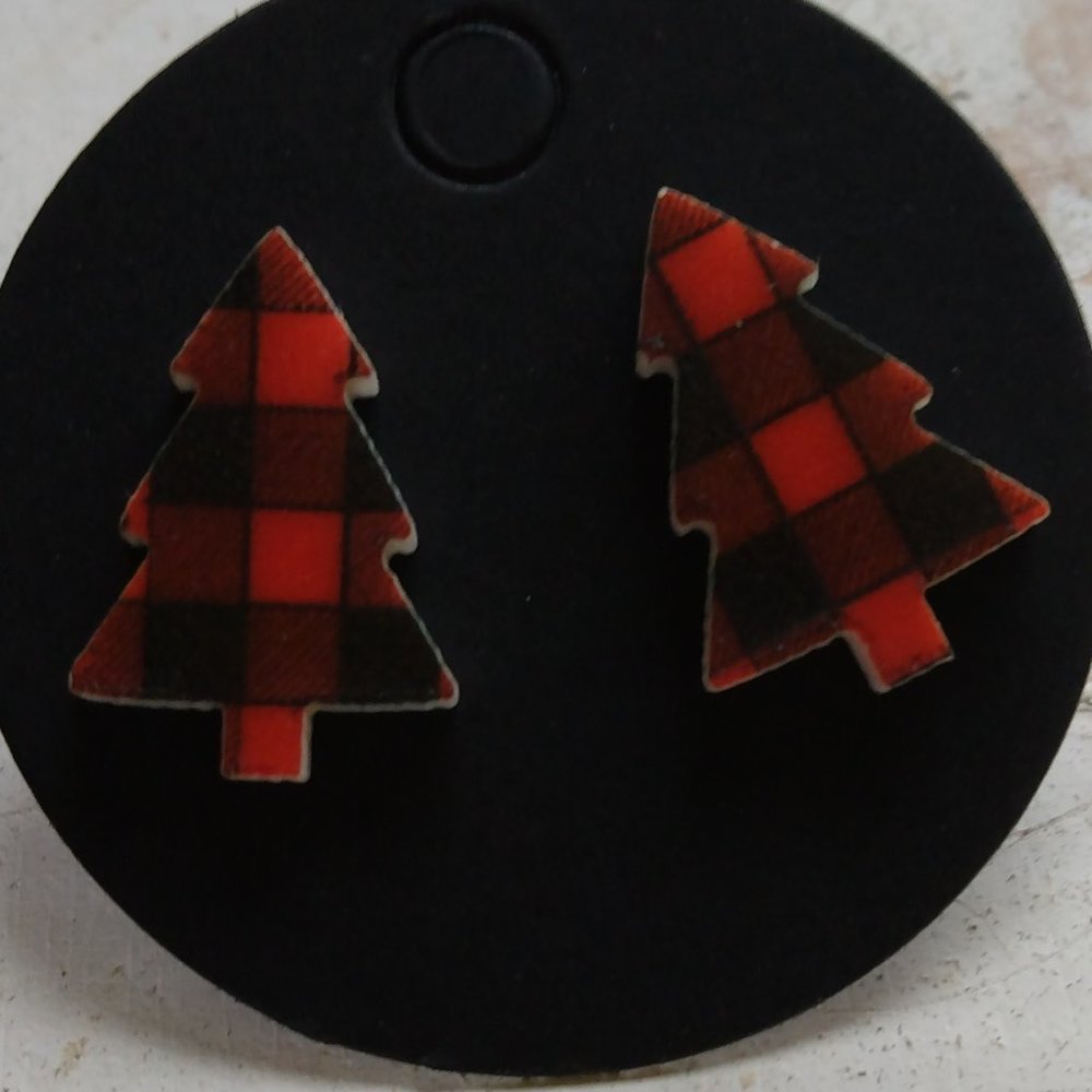 Red and Black Plaid Tree Earrings